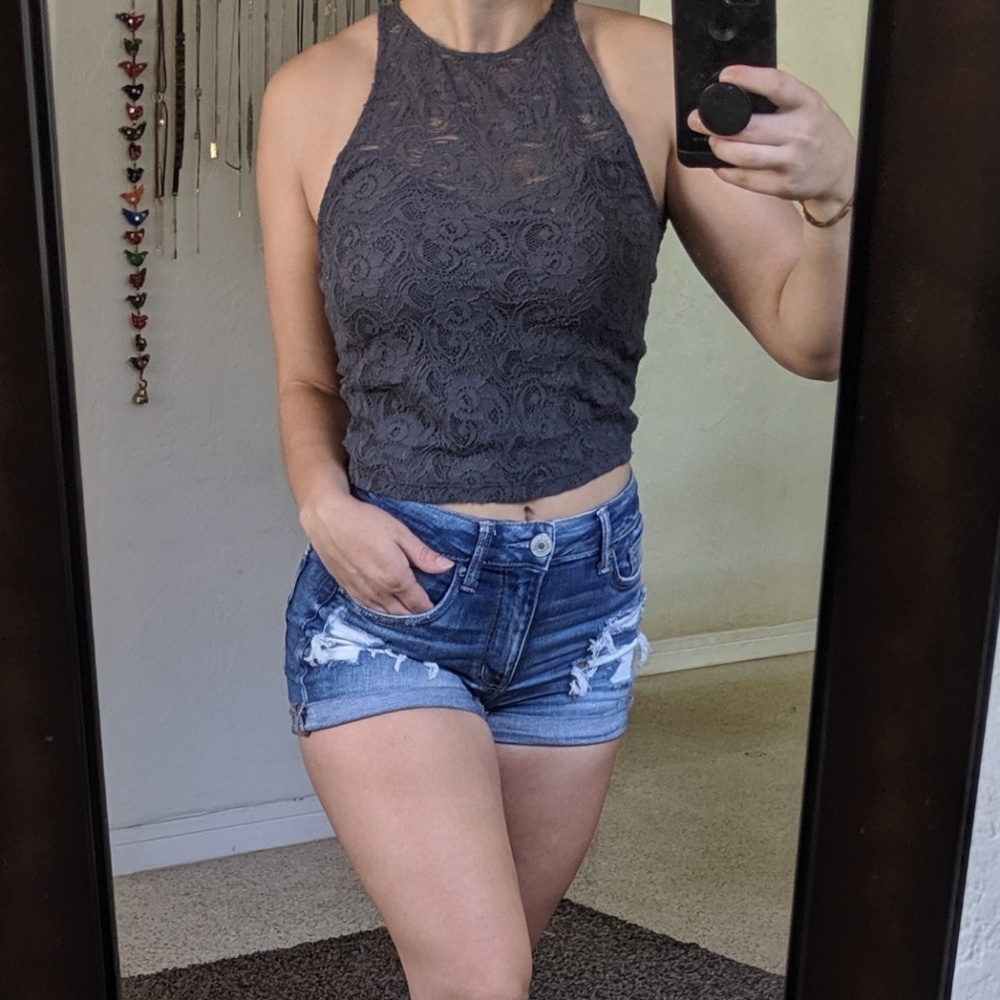 Grey Lace American Eagle Crop